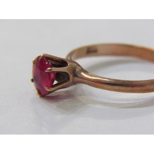 234 - RUBY SOLITAIRE RING, 9ct yellow gold ring set with a circular ruby, ring size M