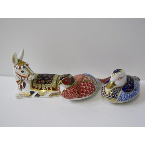 106 - ROYAL CROWN DERBY PAPERWEIGHTS, 2 ducks and resting donkey