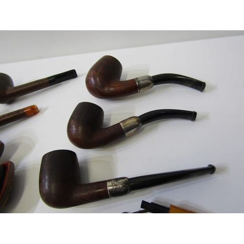 109 - PIPES, collection of amber Briar and silver mounted pipes, together with cigarette holder