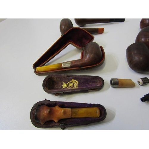 109 - PIPES, collection of amber Briar and silver mounted pipes, together with cigarette holder