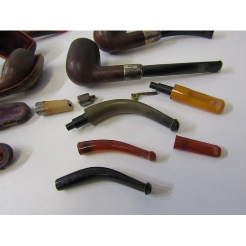 109 - PIPES, collection of amber Briar and silver mounted pipes, together with cigarette holder