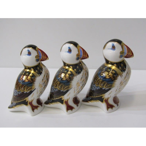 112 - ROYAL CROWN DERBY PAPERWEIGHTS, collection of 3 gilded puffins