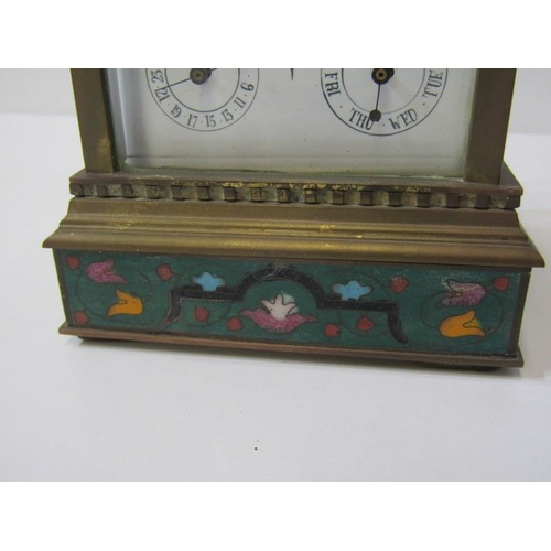 115 - CHAMPLEVE CARRIAGE CLOCK, oriental design carriage clock, 16cm height