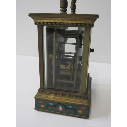 115 - CHAMPLEVE CARRIAGE CLOCK, oriental design carriage clock, 16cm height