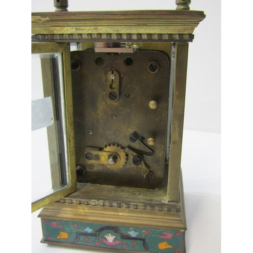 115 - CHAMPLEVE CARRIAGE CLOCK, oriental design carriage clock, 16cm height