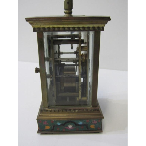 115 - CHAMPLEVE CARRIAGE CLOCK, oriental design carriage clock, 16cm height