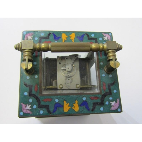 115 - CHAMPLEVE CARRIAGE CLOCK, oriental design carriage clock, 16cm height