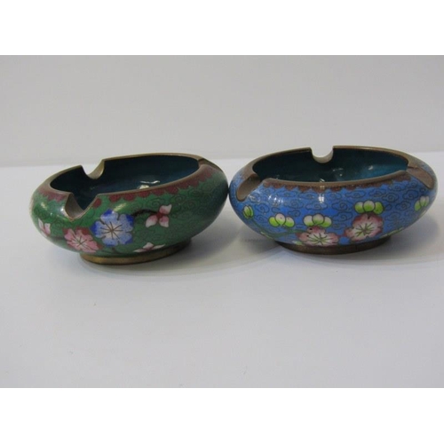 117 - ORIENTAL CLOISONNE, 2 Chinese cloisonne ash trays, together with 2 miniature bronze vases