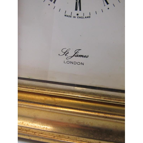 118 - CARRIAGE CLOCK, plain brass case bevelled glass carriage clock by St James with key