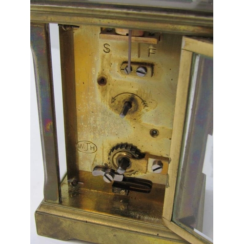 121 - CARRIAGE CLOCK, plain brass carriage clock by Huber, 12cm height