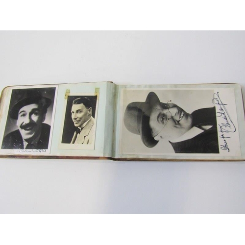 123 - AUTOGRAPH ALBUM, vintage autograph album containing signed photo cards of Morris Denham and others