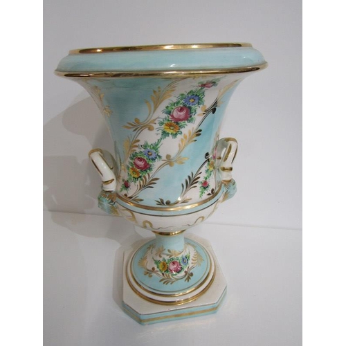 128 - ITALIAN POTTERY, a gilded floral decorated urn vase