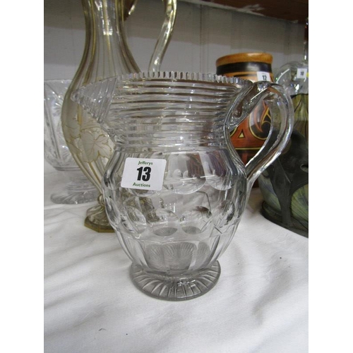 13 - ANTIQUE GLASSWARE, Georgian pedestal vase and water jug, also Victorian gilded ewer and 2 other piec... 