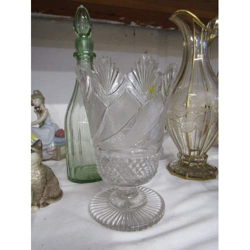 13 - ANTIQUE GLASSWARE, Georgian pedestal vase and water jug, also Victorian gilded ewer and 2 other piec... 