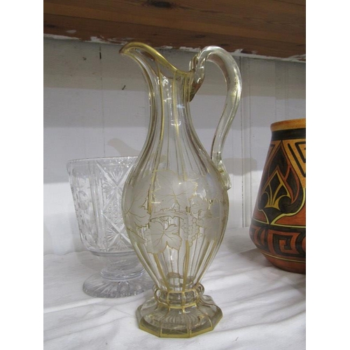 13 - ANTIQUE GLASSWARE, Georgian pedestal vase and water jug, also Victorian gilded ewer and 2 other piec... 