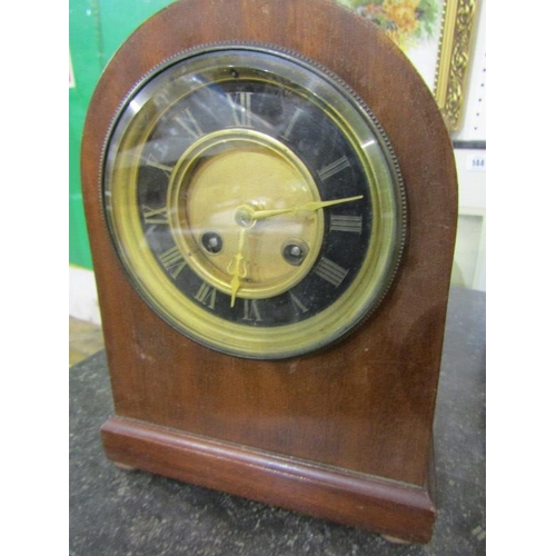 133 - EDWARDIAN MAHOGANY DOMED TOP MANTEL CLOCK, coiled bar strike, 23cm height