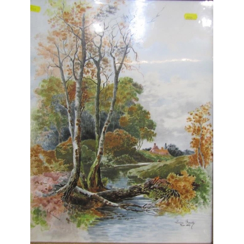 143 - LOUISA FRENCH, dated 1889, painting on ceramic tile 