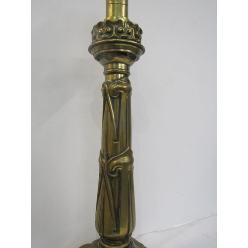 146 - ART NOUVEAU, brass square base large candlestick with ejector mechanism by Palmer & Co, 23cm height