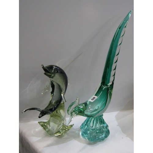 150 - ART GLASS, murano-style cockerel and leaping dolphin