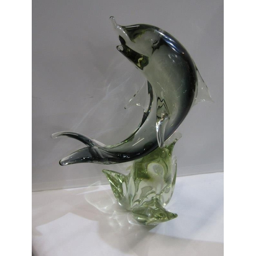 150 - ART GLASS, murano-style cockerel and leaping dolphin