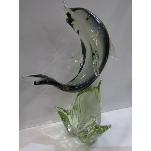 150 - ART GLASS, murano-style cockerel and leaping dolphin