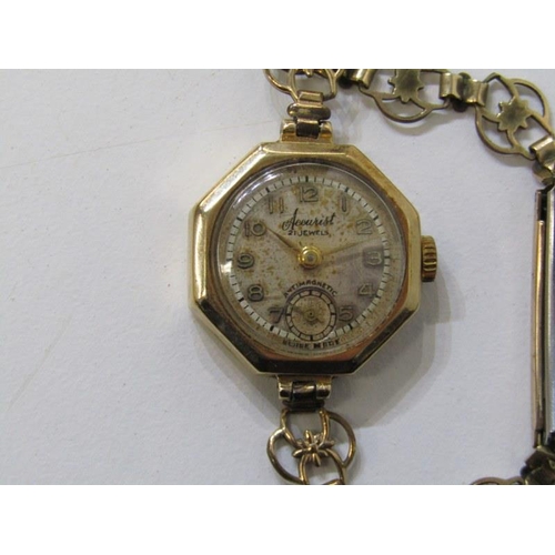 152 - VINTAGE LADY'S GOLD WATCH, Accurist 21 jewel gold cased wrist watch on plated strap, 13.1 grams over... 