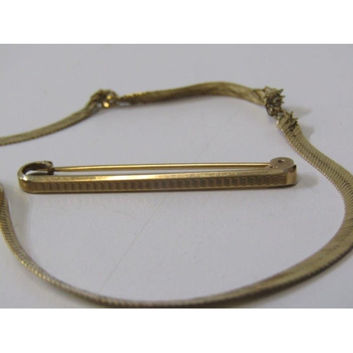 153 - GOLD HERRINGBONE NECKLACE, also a 9ct gold tie pin, 7.5 grams