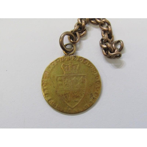 158 - GOLD GUINEA, Georgian 1788 gold guinea (worn) with soldered mount and part rose gold chain, 12.3 gra... 