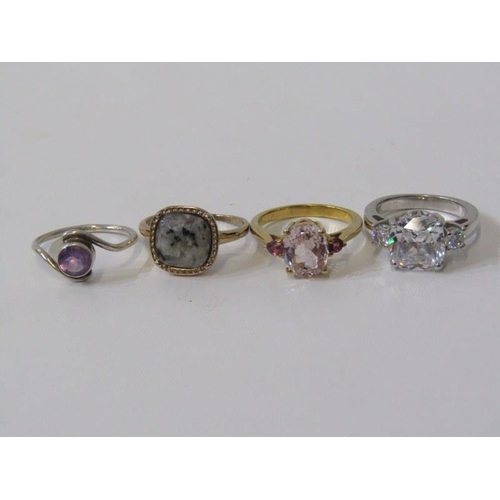 165 - SILVER DRESS RINGS, 4 stone set silver and silver gilt rings, various sizes