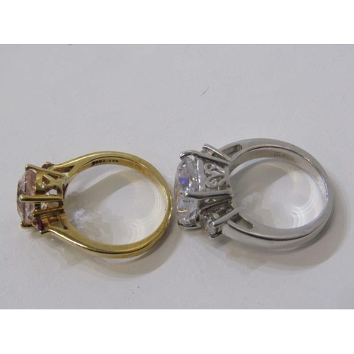 165 - SILVER DRESS RINGS, 4 stone set silver and silver gilt rings, various sizes