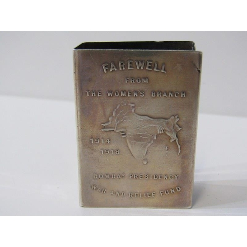 169 - SILVER ITEMS, Indian silver match box holder inscribed 