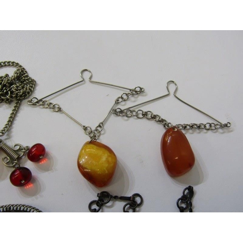 170 - AMBER JEWELLERY, assorted amber jewellery, amber and silver necklaces, amber stick pins, etc