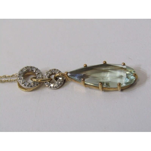 171 - GREEN AMETHYST & DIAMOND PENDANT, a pear shaped green amethyst set in 14ct gold, with diamond chip d... 