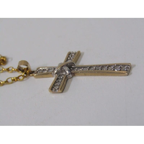 189 - DIAMOND ENCRUSTED CROSS, 9ct yellow gold cross, set 21 round brilliant cut diamonds, on a 9ct yellow... 