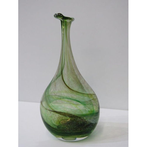 19 - RETRO GLASS, tall green glass bottle flask, 59cm; also Murano blue glass crinoline neck, 36cm vase a... 