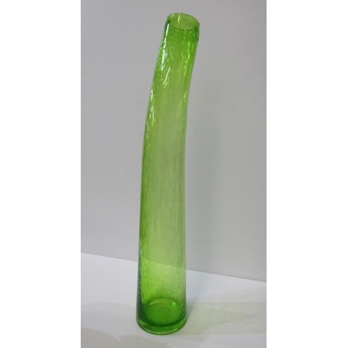 19 - RETRO GLASS, tall green glass bottle flask, 59cm; also Murano blue glass crinoline neck, 36cm vase a... 