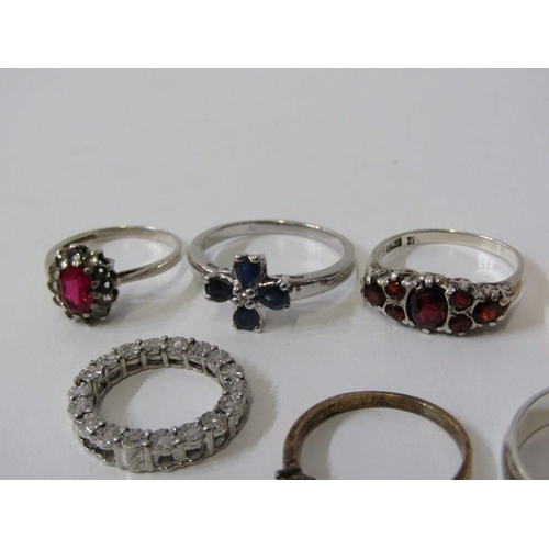 191 - SILVER RINGS, 12 assorted silver and silver gilt rings, many stone set, various sizes