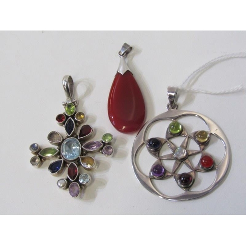 192 - SILVER PENDANTS, 3 assorted silver stone set pendants