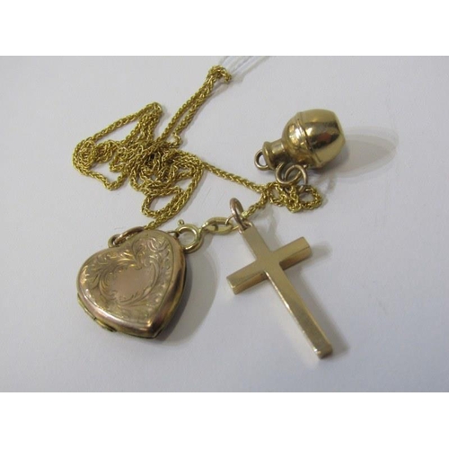 224 - GOLD NECKLACE, Italian 9ct yellow gold fine link necklace set with 9ct gold cross, also charm in the... 