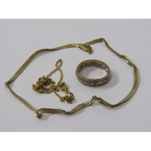 226 - GOLD JEWELLERY, finelink 9ct gold chain, a gold herringbone necklace a/f, together with a stone set ... 