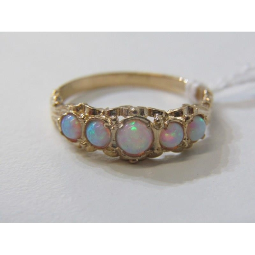 229 - OPAL RING, 9ct yellow gold ring, set 5 graduated opals, size N