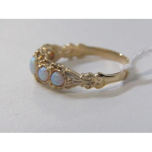 229 - OPAL RING, 9ct yellow gold ring, set 5 graduated opals, size N