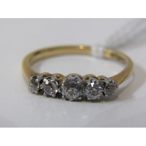 231 - 5 STONE DIAMOND RING, 18ct yellow gold and platinum set 5 stone diamond ring with approx. 0.5ct of d... 