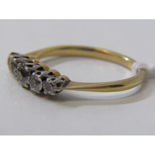 231 - 5 STONE DIAMOND RING, 18ct yellow gold and platinum set 5 stone diamond ring with approx. 0.5ct of d... 