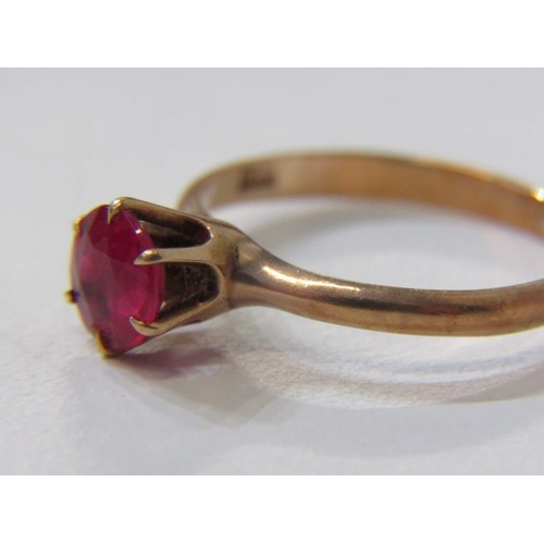 234 - RUBY SOLITAIRE RING, 9ct yellow gold ring set with a circular ruby, ring size M