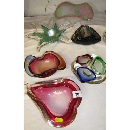 28 - RETRO GLASS, collection of 6 pieces of coloured glass tableware including Murano