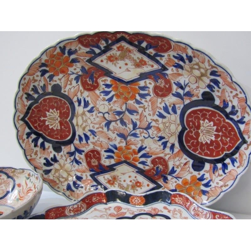 29 - ORIENTAL CERAMICS, Imari scallop edge oval serving dish, together with 1 shaped edge serving dish an... 