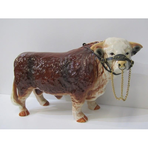 33 - SHOP DISPLAY CERAMIC BULL, 25cm height, together with pottery puppy