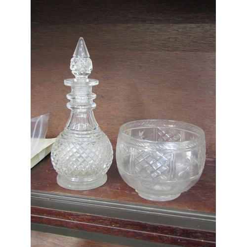 34 - GEORGIAN GLASSWARE, pair of triple banded neck cut glass decanters and stoppers, also pair of oval s... 