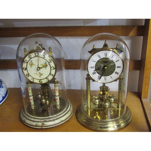 36 - RETRO CLOCKS, 2 glass domed 400 day platform pendulum mantel clocks, 1 by Acctim